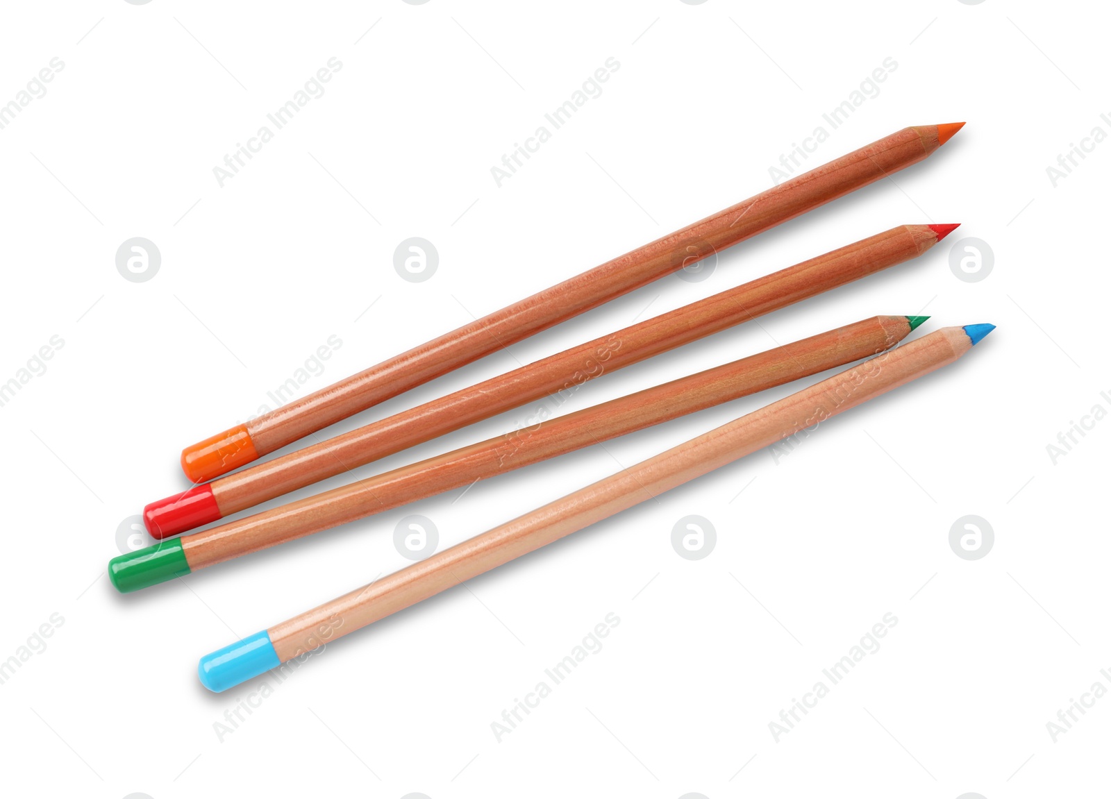 Photo of Colorful pastel pencils isolated on white, top view. Drawing supplies