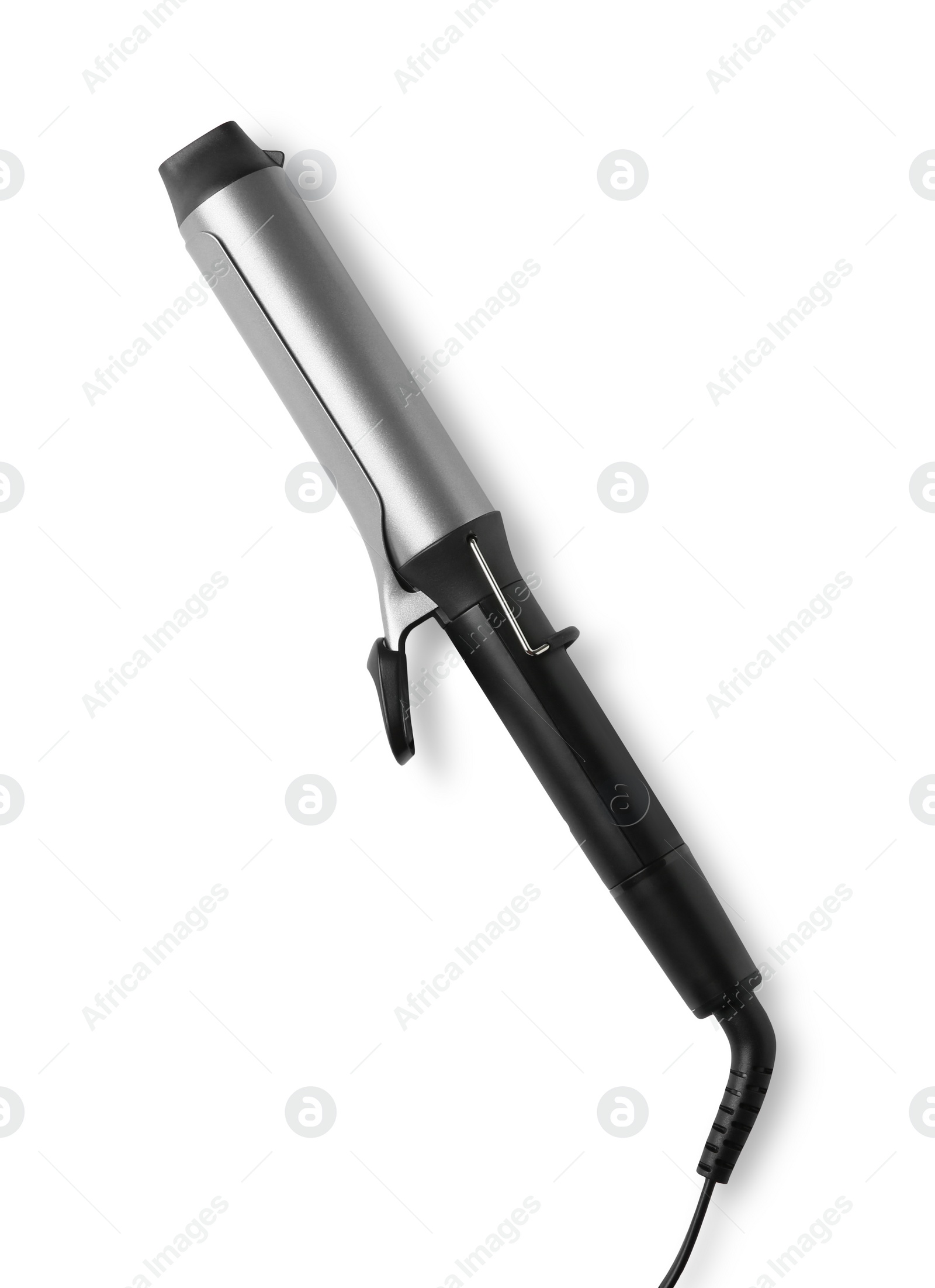 Photo of Hair styling appliance. One curling iron isolated on white, top view