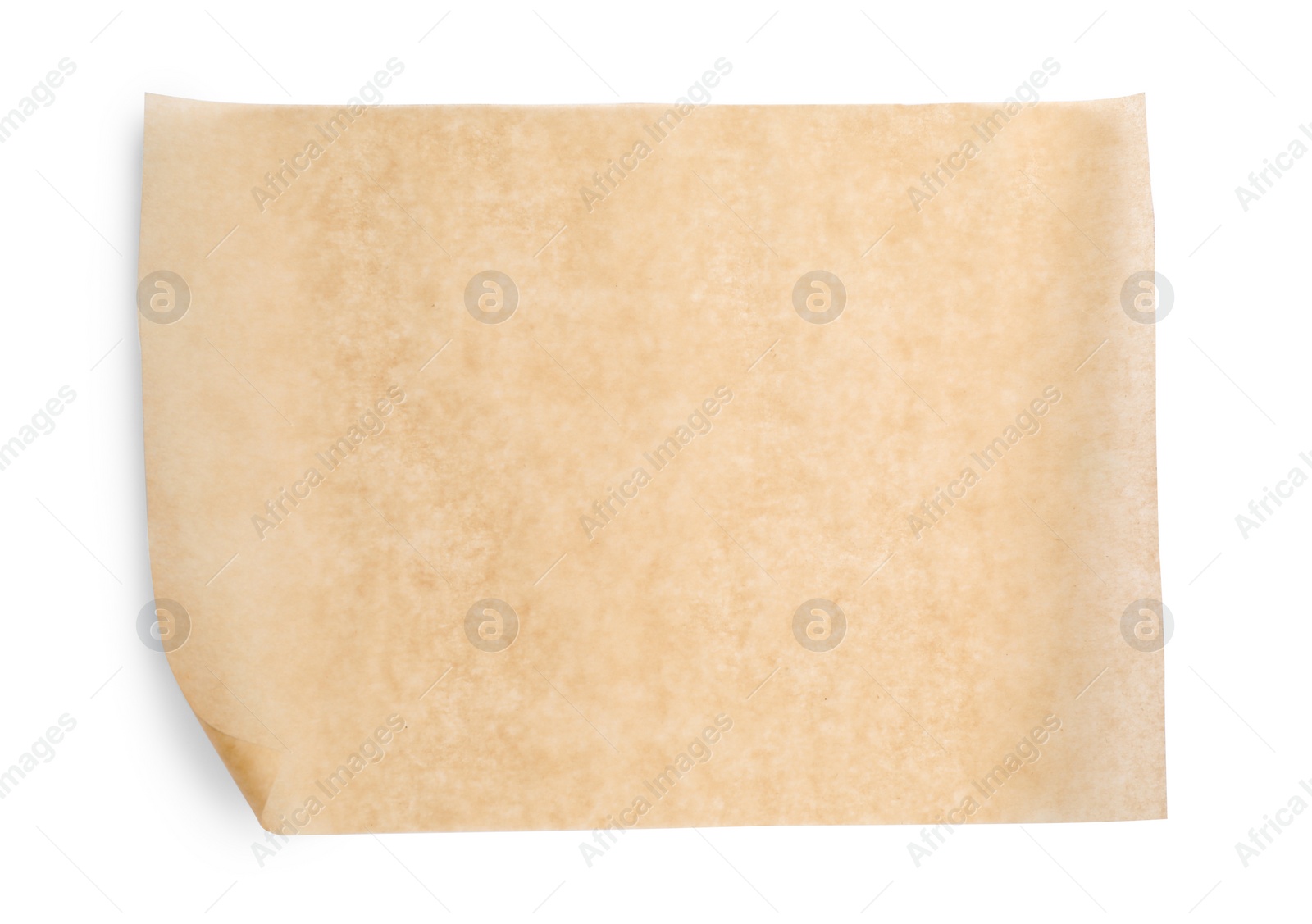 Photo of Sheet of brown baking paper on white background, top view