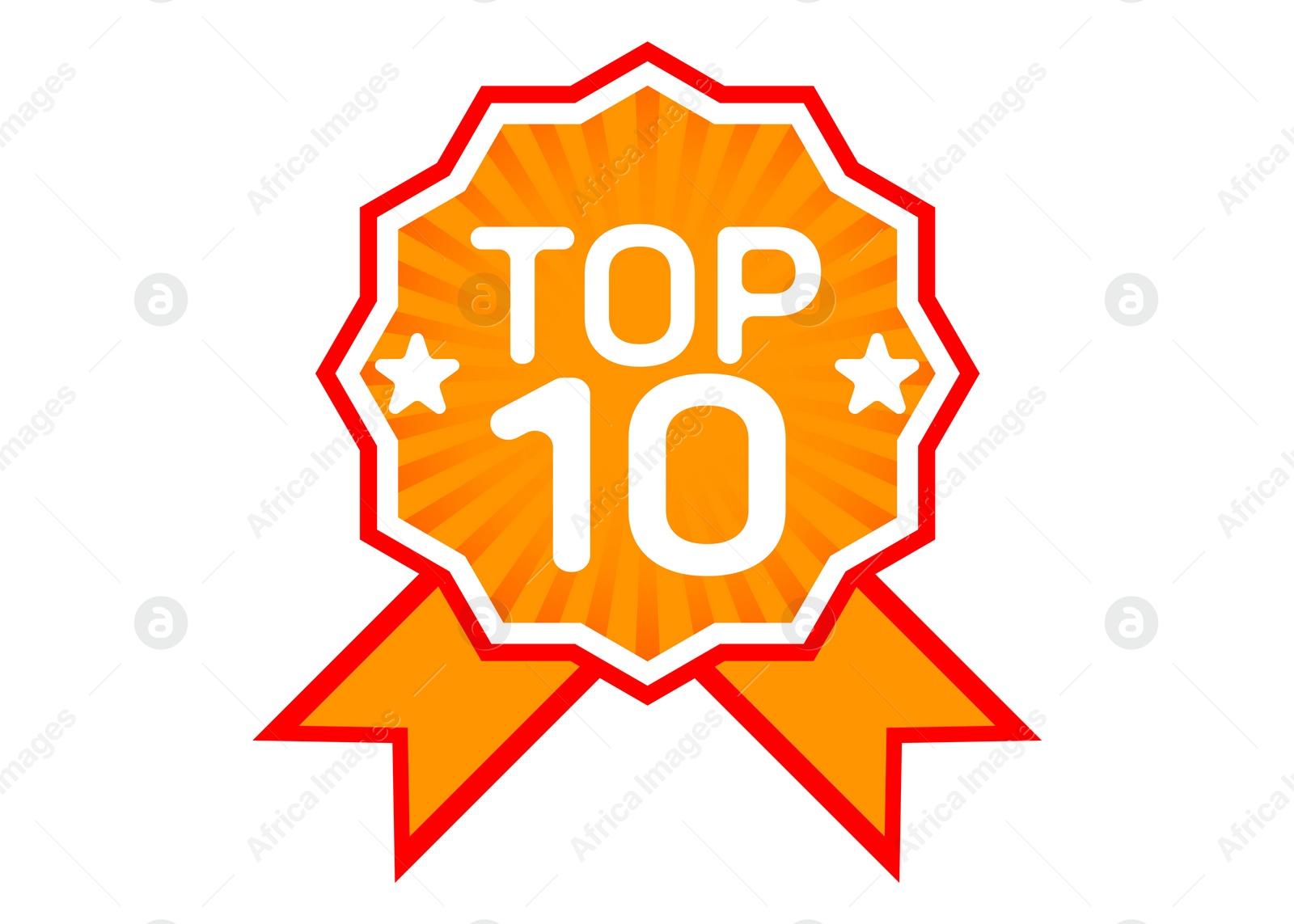 Illustration of Top ten list. Award rosette with word and number 10 on white background