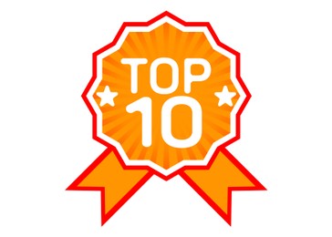 Illustration of Top ten list. Award rosette with word and number 10 on white background