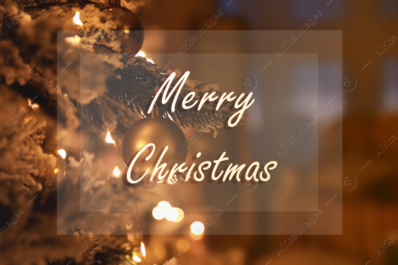 Blurred view of decorated fir tree. Merry Christmas Image of Blurred view of decorated fir tree. Merry Christmas