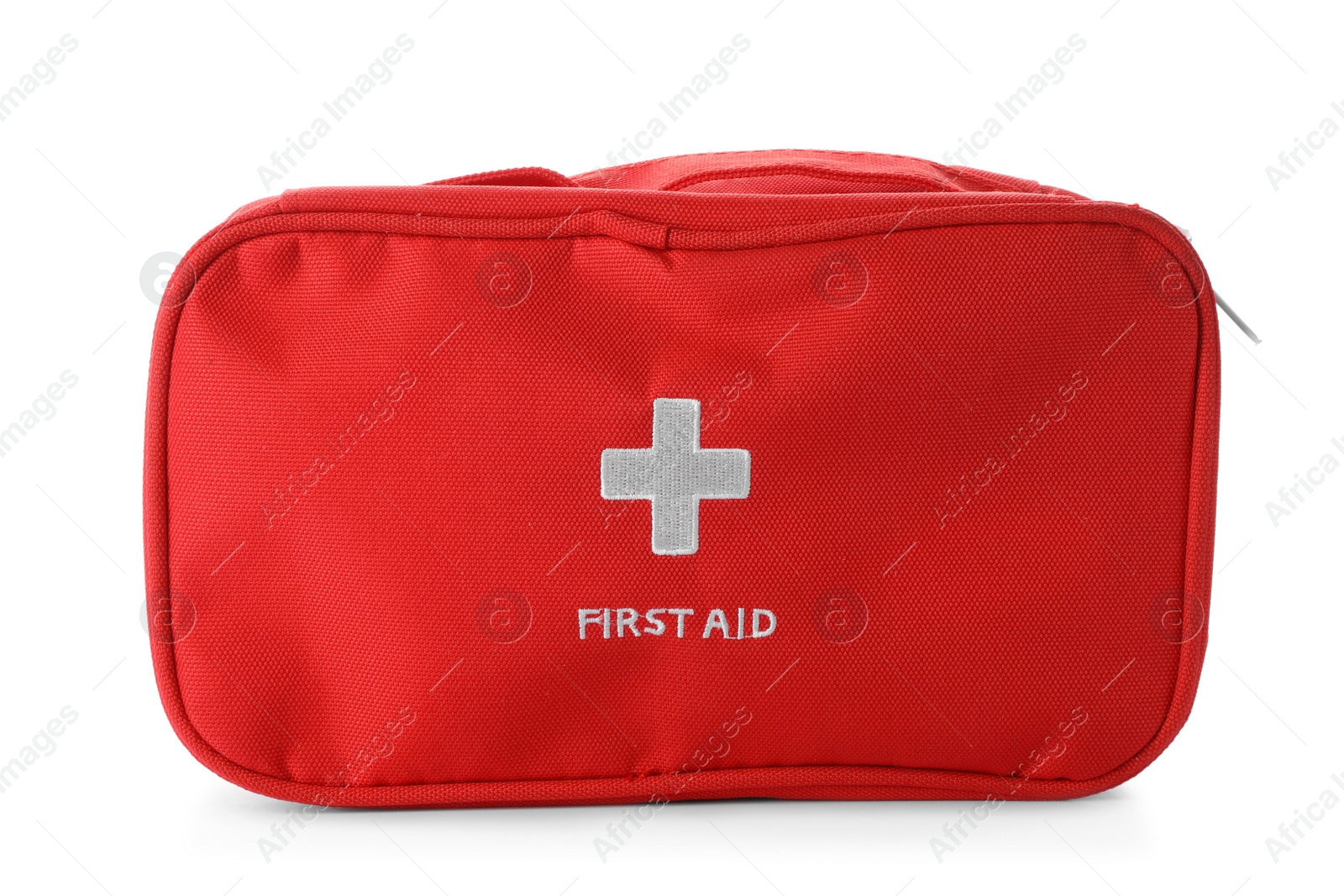 Photo of First aid kit on white background. Health care