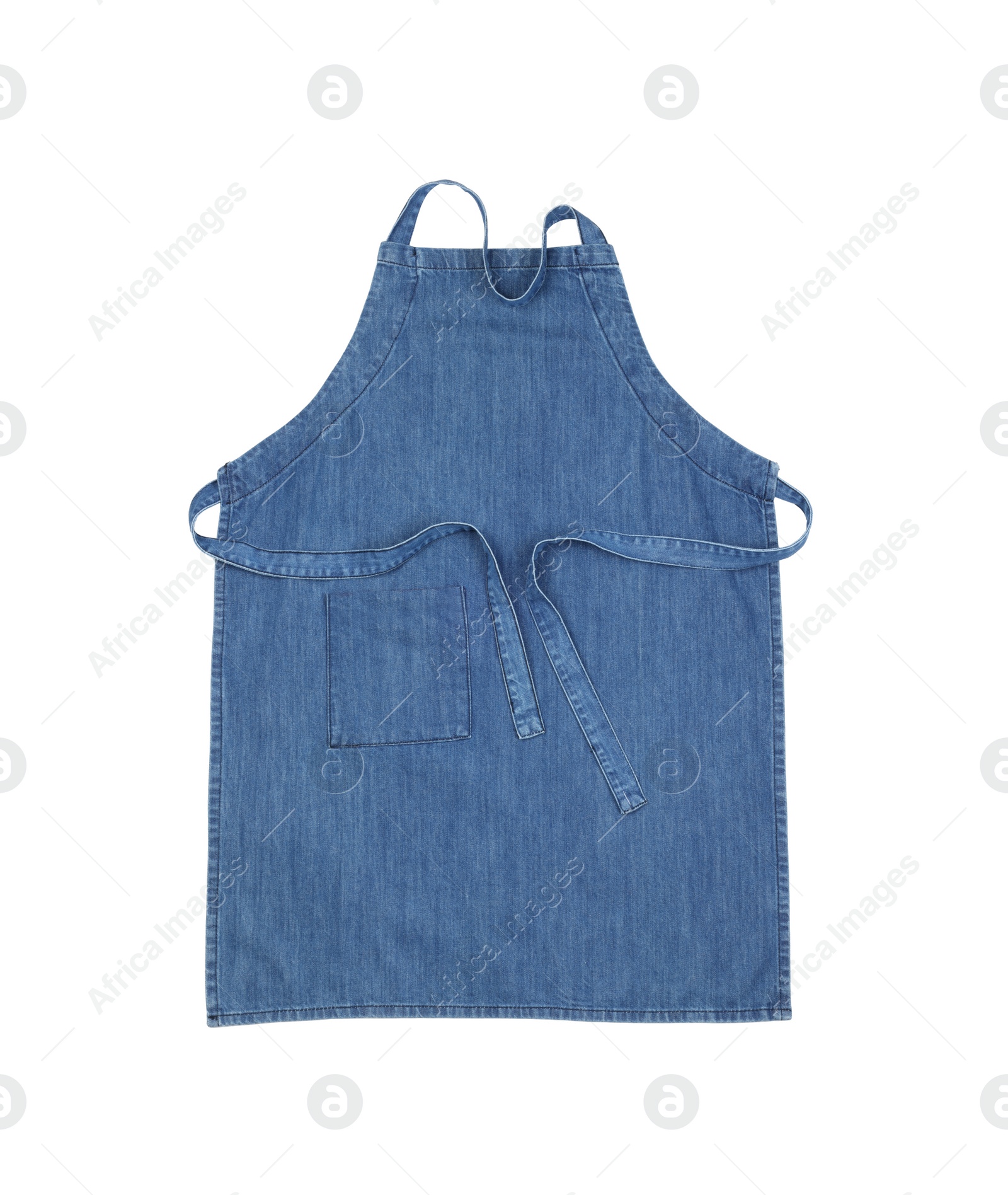 Photo of Denim blue kitchen apron isolated on white
