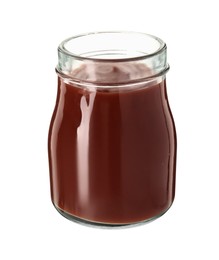 Tasty barbecue sauce in glass jar isolated on white