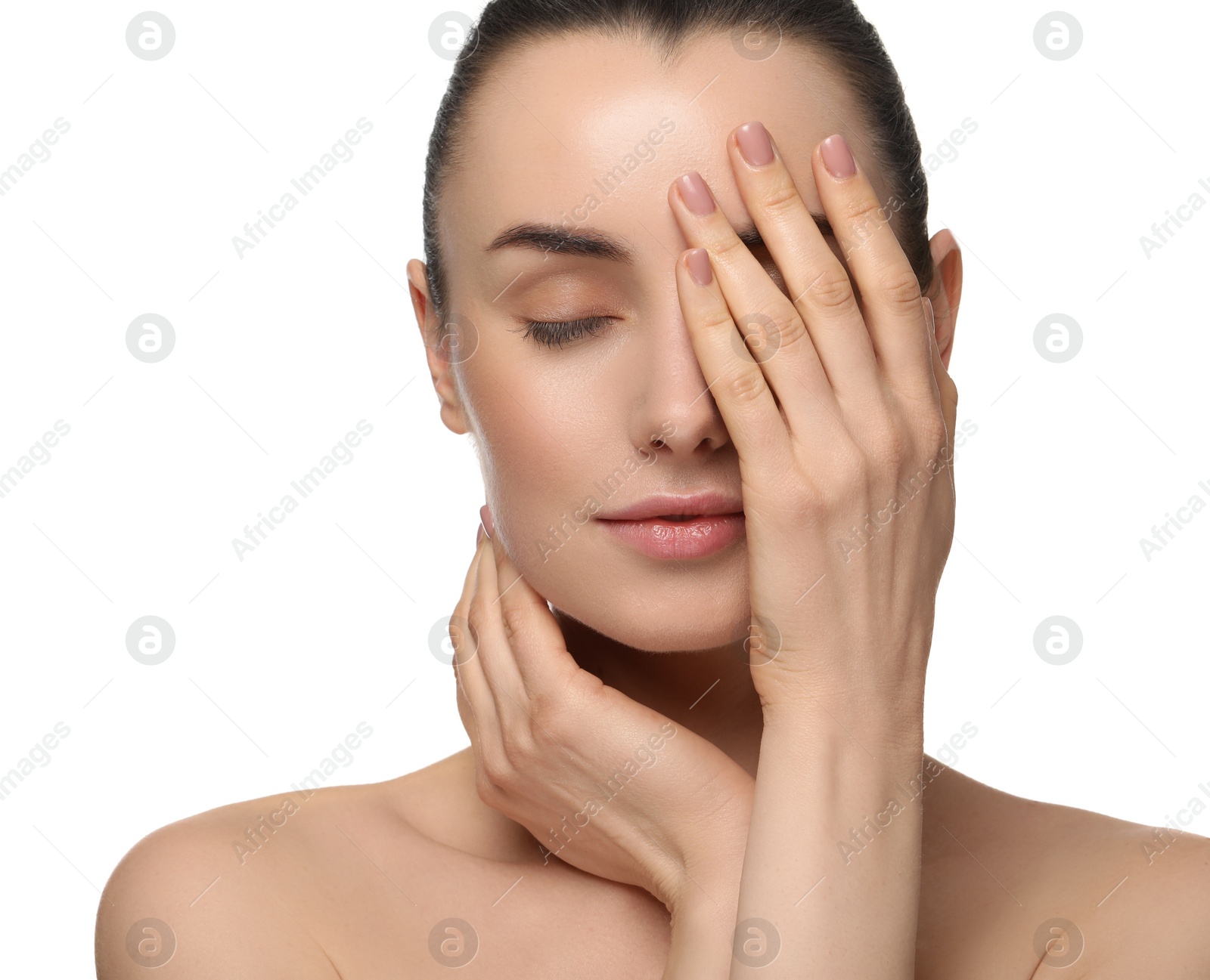 Photo of Portrait of beautiful young woman on white background