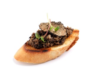 Photo of Tasty bruschetta with truffle paste isolated on white