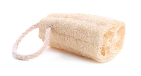 Photo of Loofah sponge isolated on white. Personal hygiene product