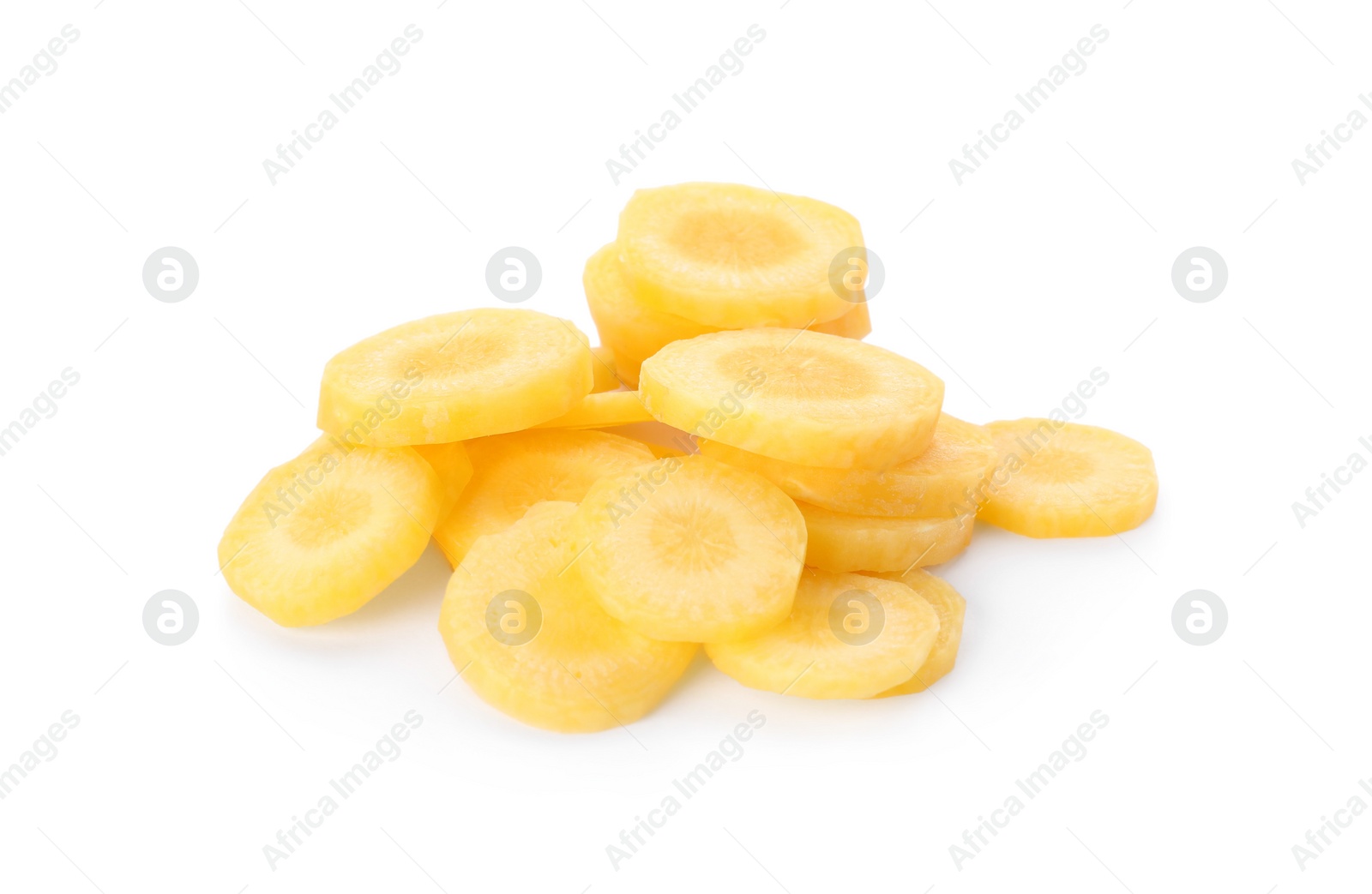 Photo of Slices of raw yellow carrot isolated on white