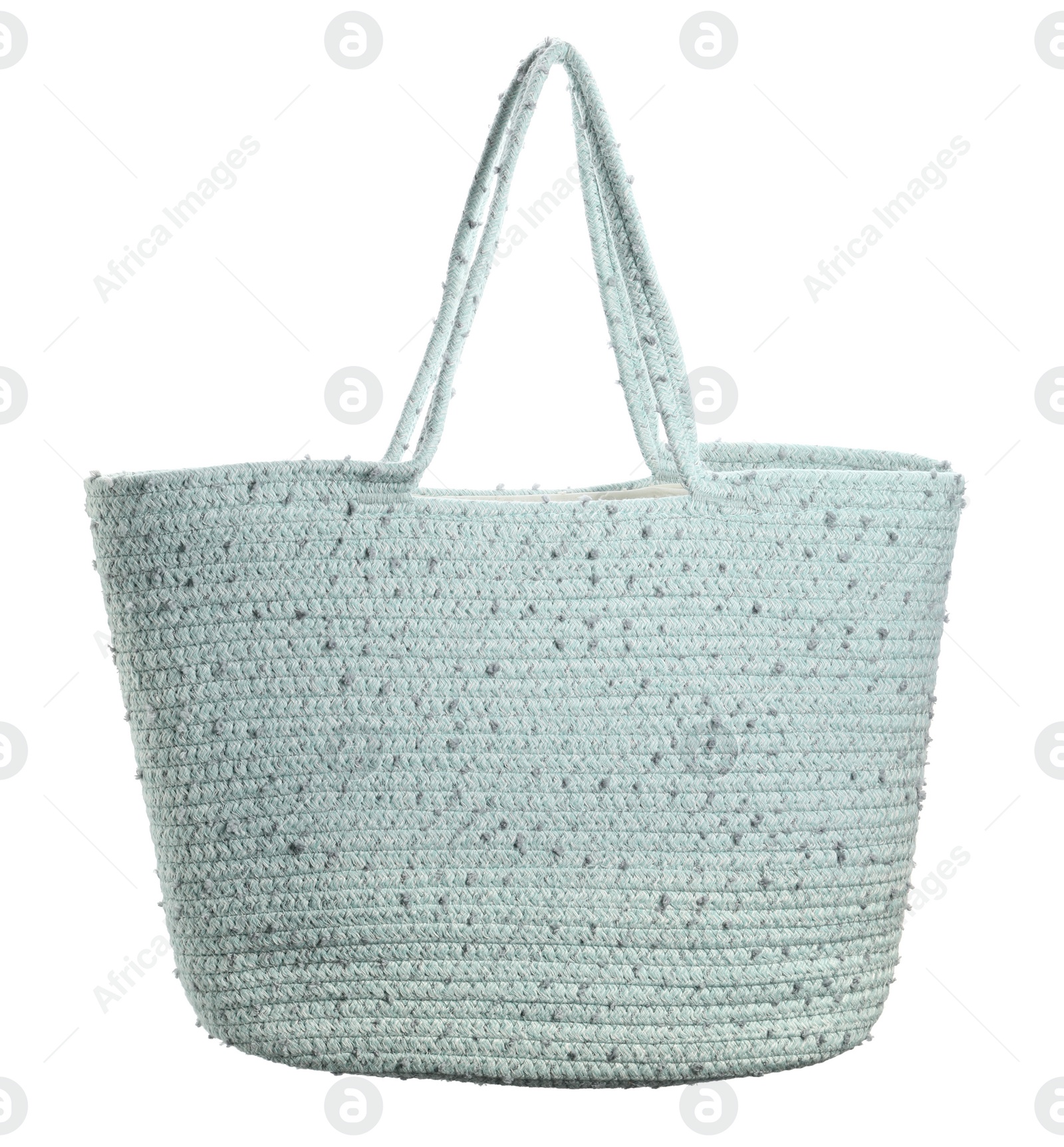 Photo of Stylish light blue beach bag isolated on white