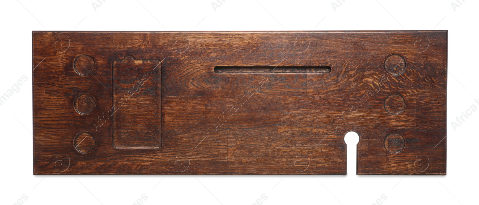 Photo of One wooden bathroom tray on white background