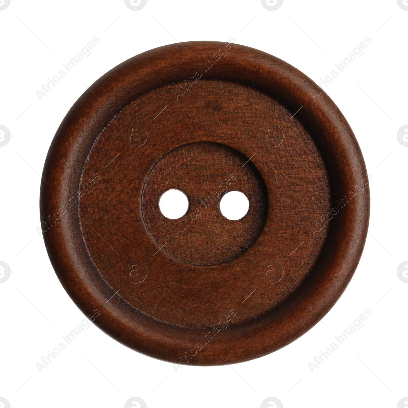 Photo of Brown wooden sewing button isolated on white