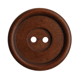 Photo of Brown wooden sewing button isolated on white