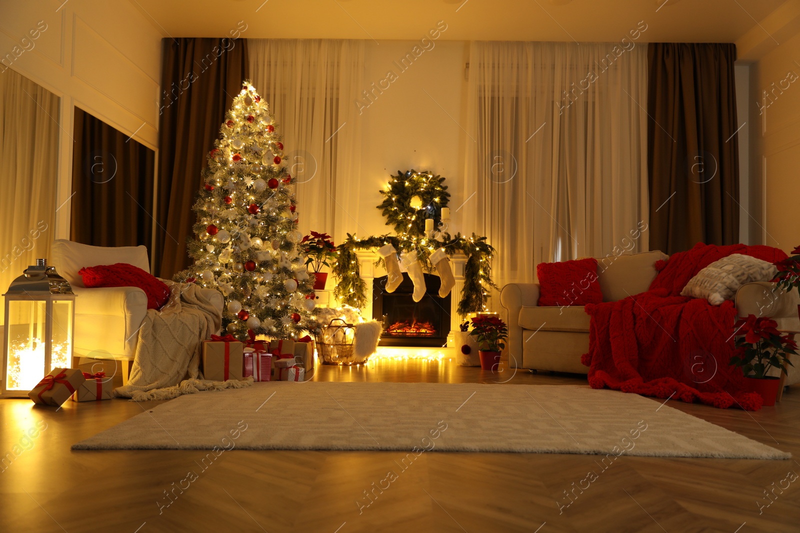 Photo of Living room with Christmas decorations. Interior design