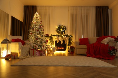 Photo of Living room with Christmas decorations. Interior design