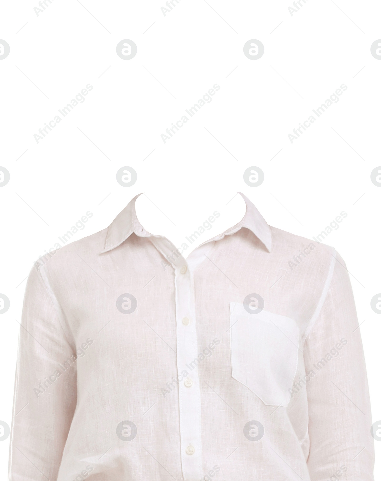 Image of Clothes replacement template for passport photo or other documents. Beige shirt isolated on white