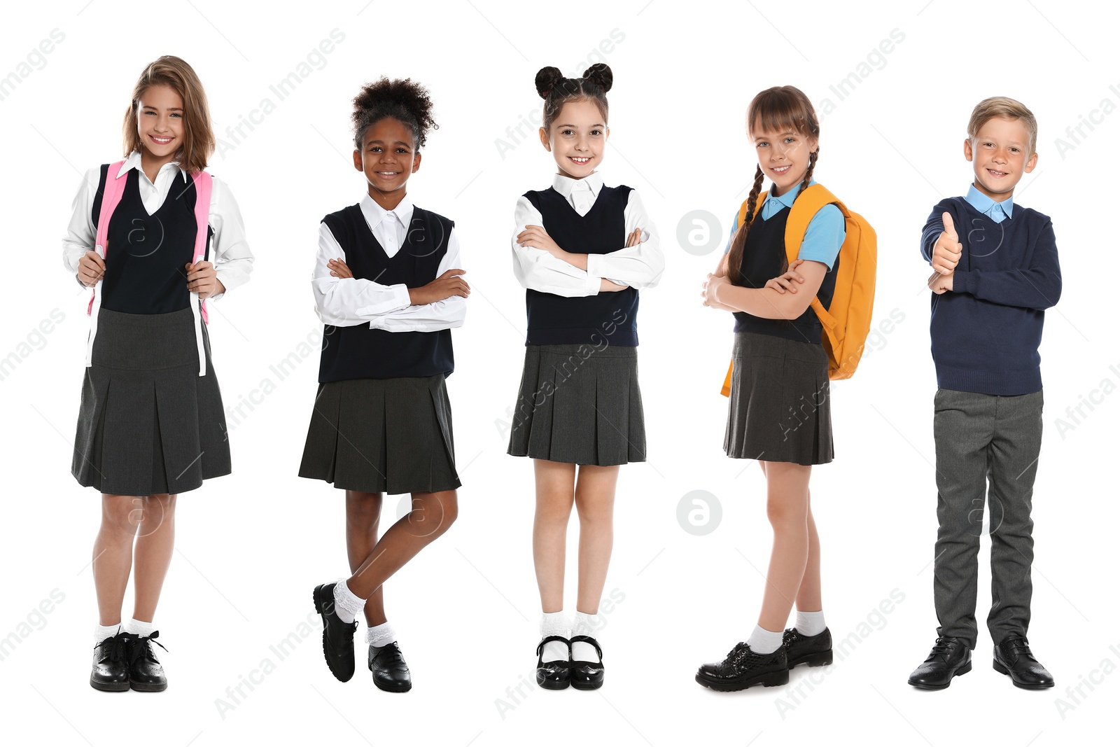 Image of Children in school uniforms on white background
