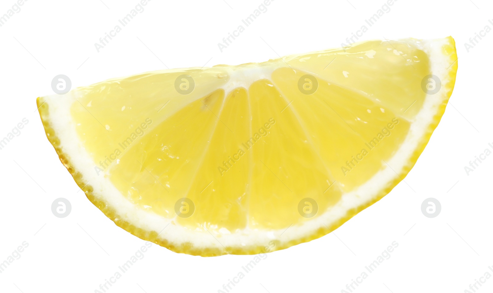 Photo of Lemon wedge isolated on white. Citrus fruit