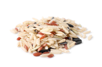 Photo of Different sorts of brown rice isolated on white