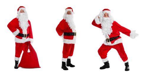 Santa Claus on white background, set of photos. Christmas celebration