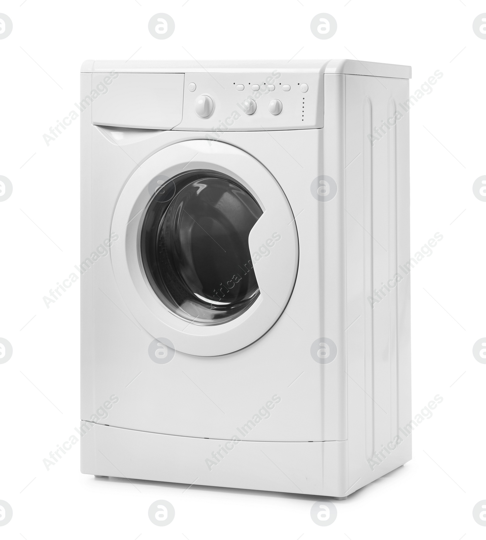 Photo of Modern washing machine isolated on white. Laundry day