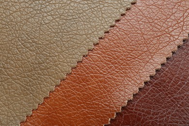 Texture of different leather as background, top view