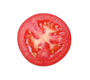 Slice of fresh ripe tomato isolated on white, top view