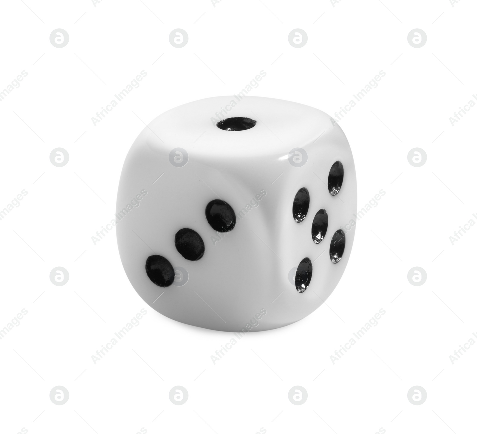 Photo of One dice isolated on white. Game cube