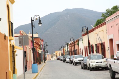 Photo of San Pedro Garza Garcia, Mexico – February 8, 2023: View on street with cars and beautiful buildings