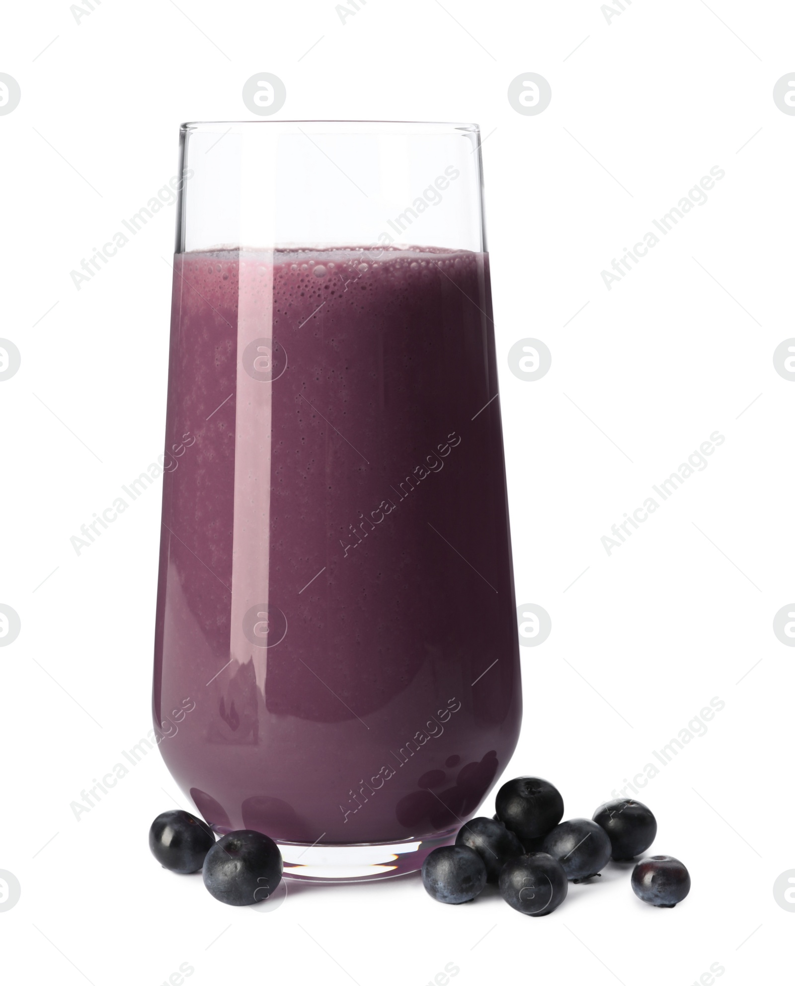 Photo of Glass of acai drink with berries on white background