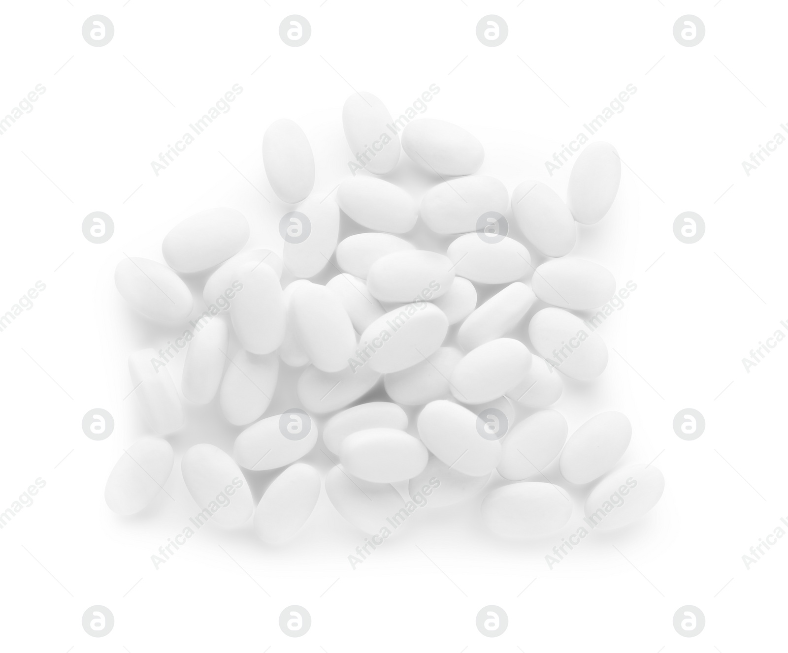 Photo of Tasty mint candies on white background, top view