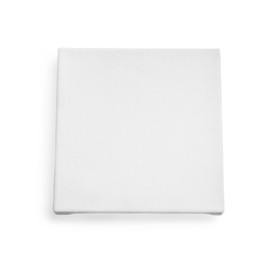 Photo of Blank canvas on white background, top view. Space for design