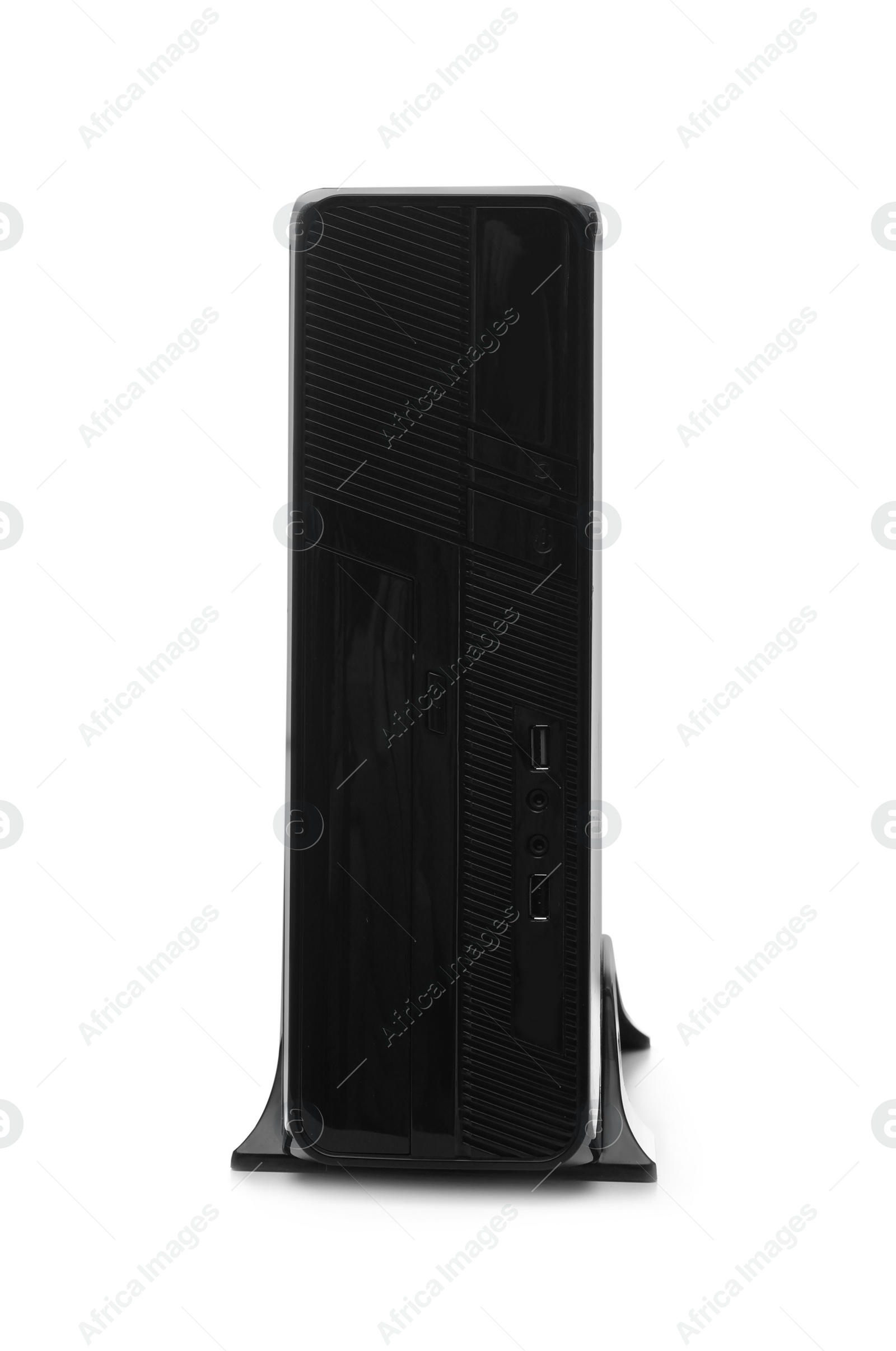 Photo of Modern black computer system unit isolated on white