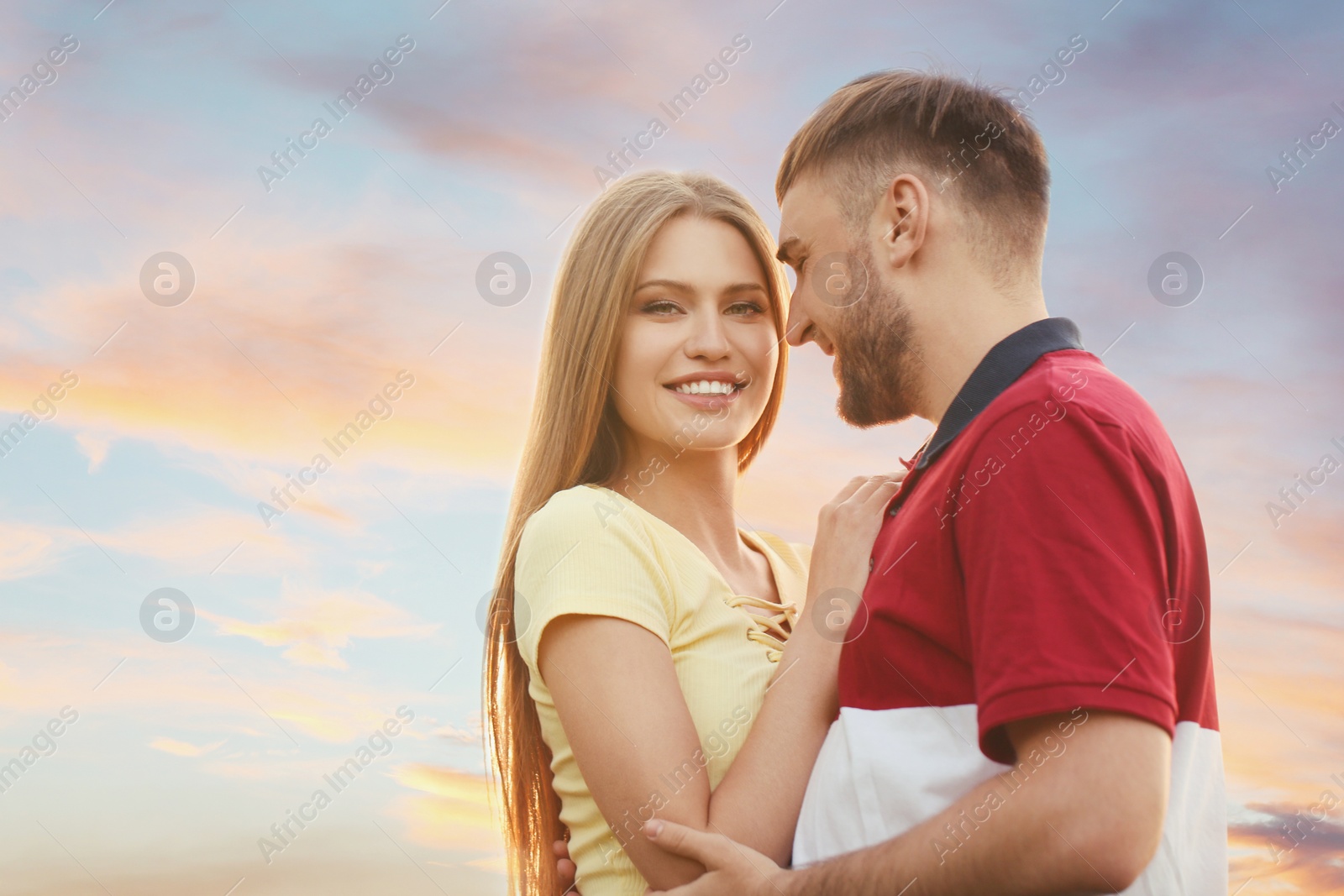 Photo of Happy young couple on white background