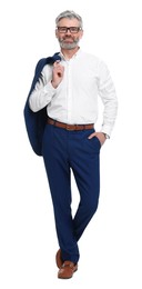 Photo of Mature businessman in stylish clothes posing on white background