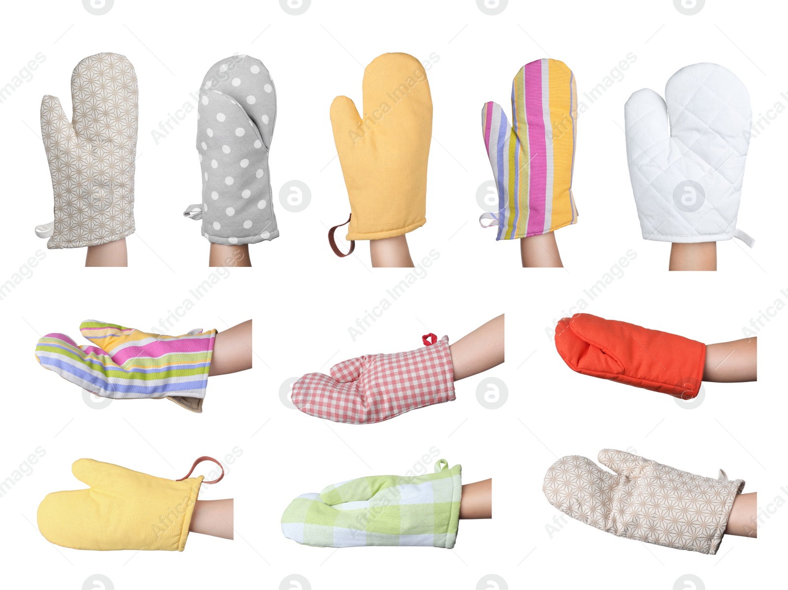 Image of Closeup view of chefs in oven gloves, collage 