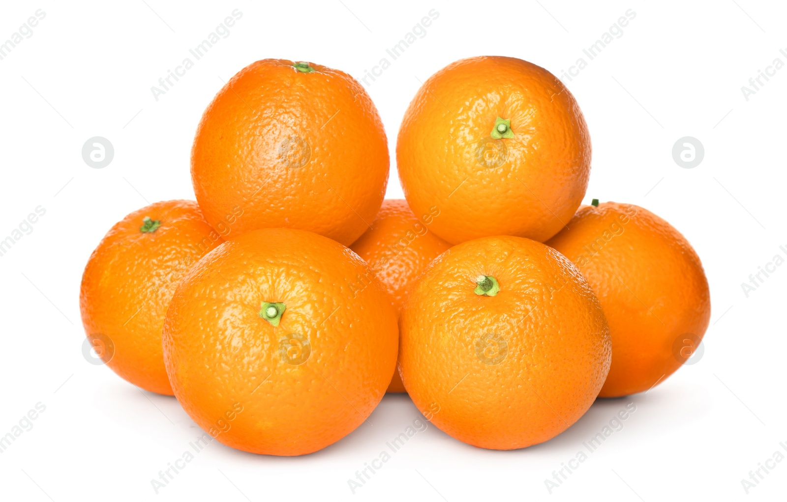 Photo of Delicious fresh ripe oranges on white background