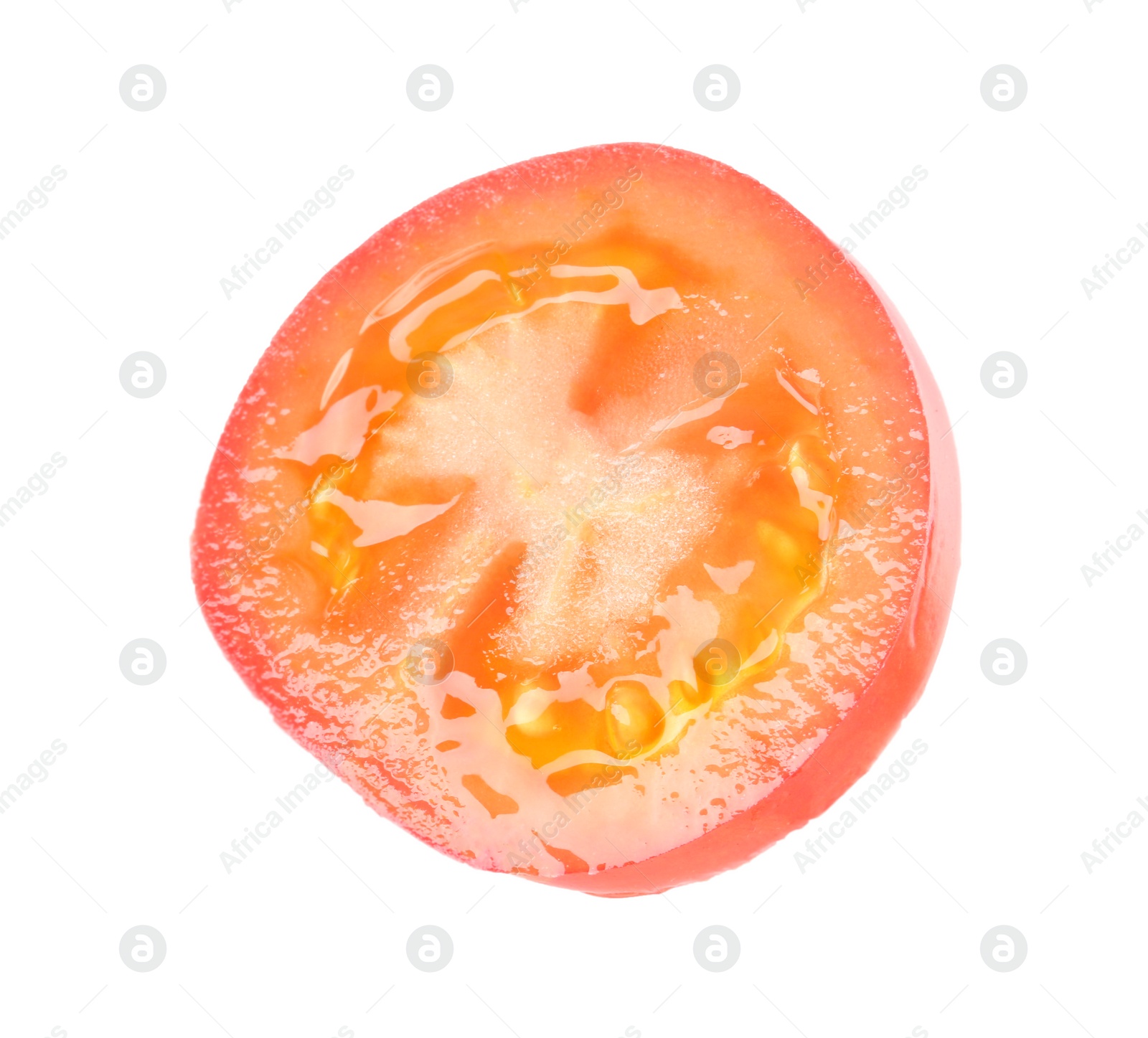 Photo of Slice of fresh tomato isolated on white