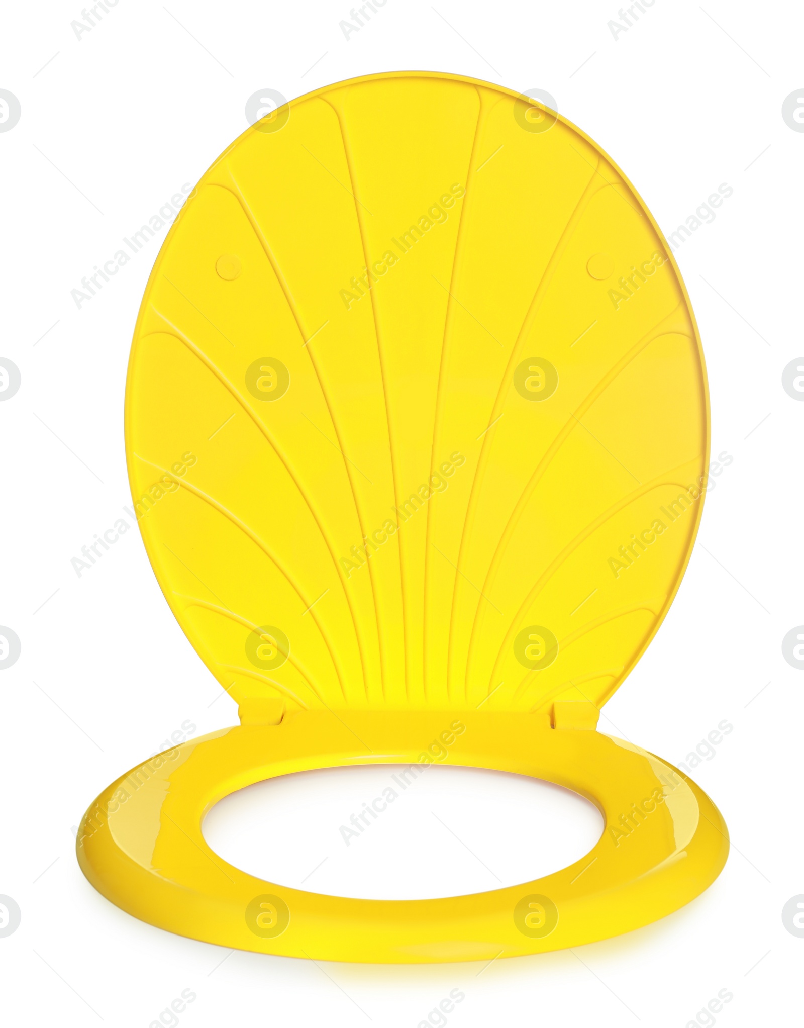 Photo of New yellow plastic toilet seat isolated on white