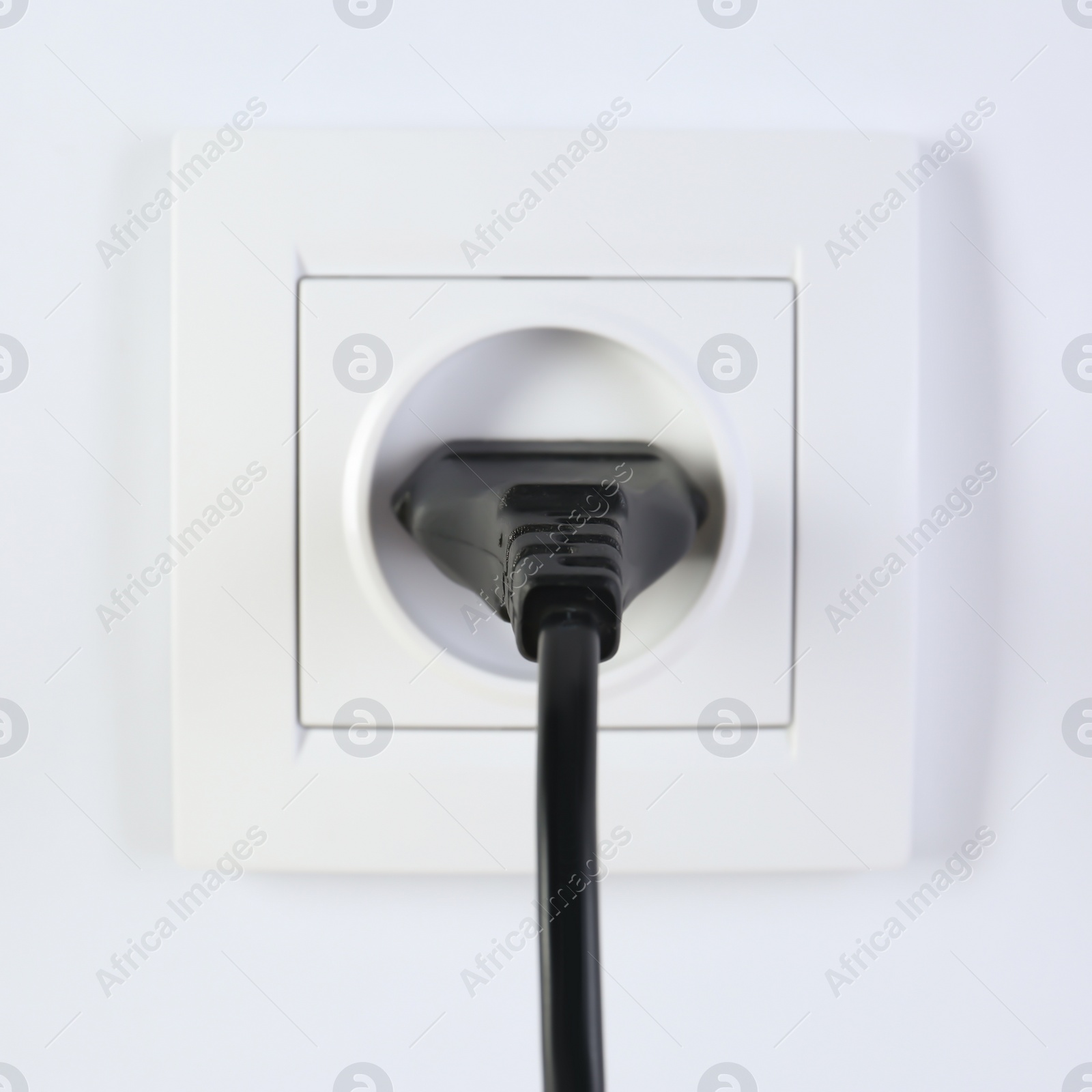 Photo of Power socket and plug on white background. Electrician's equipment