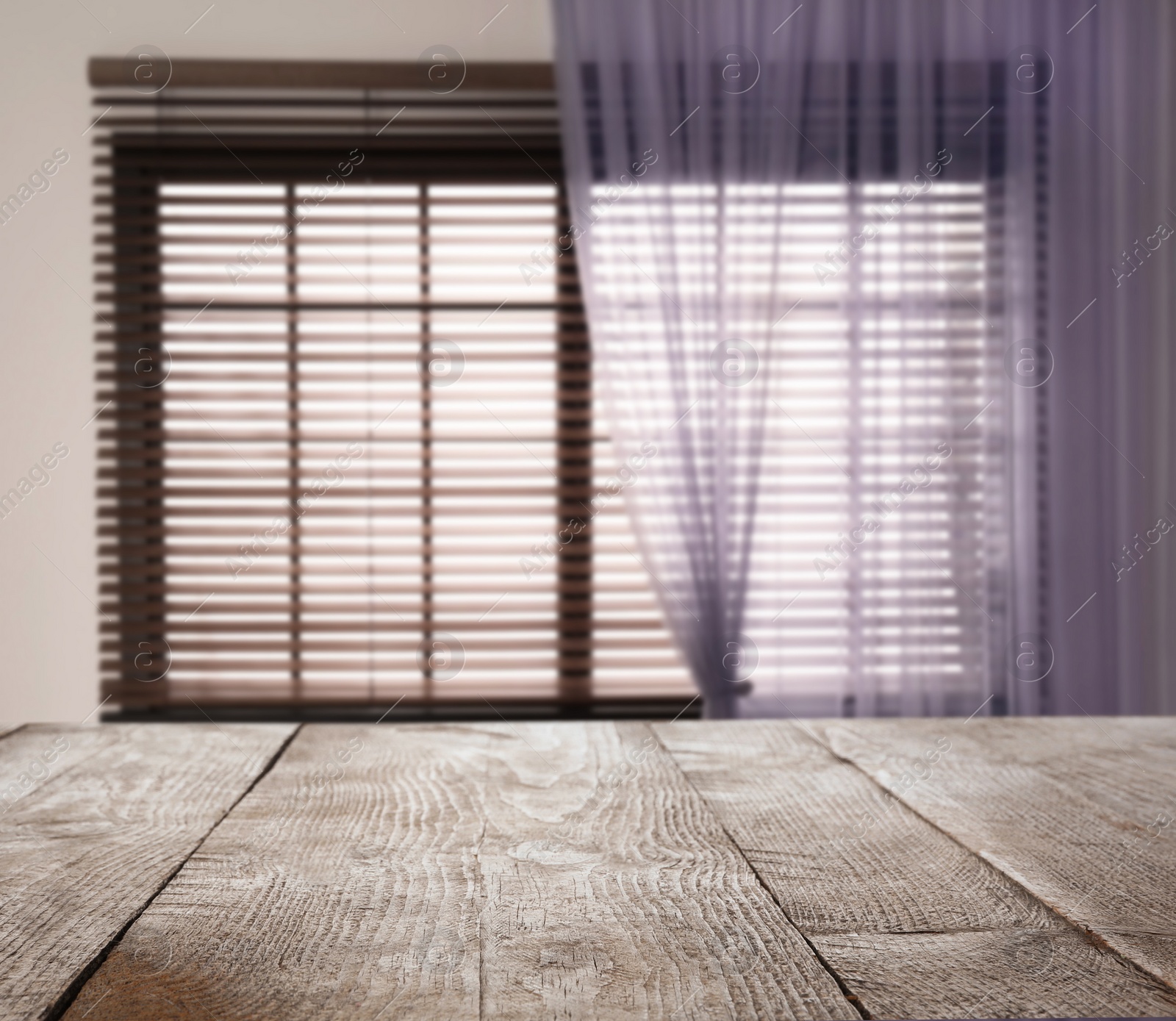 Image of Empty wooden table in room. Space for design