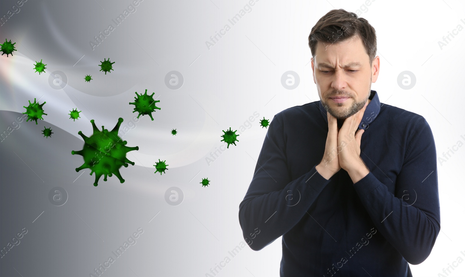 Image of Viruses affecting mature man on light background