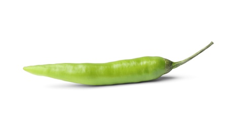 Photo of Ripe green hot chili pepper on white background