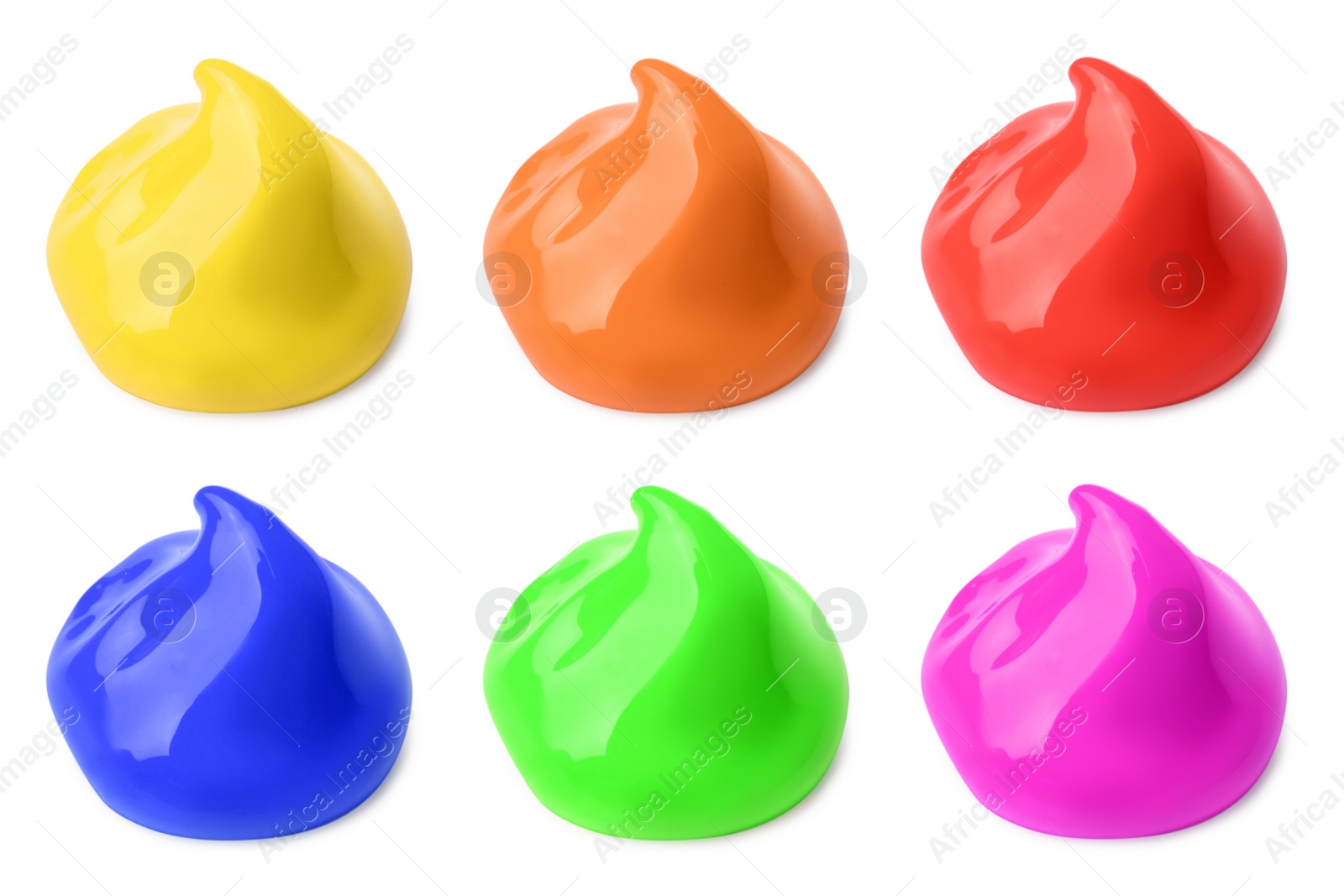 Image of Paint blobs of different colors on white background, set