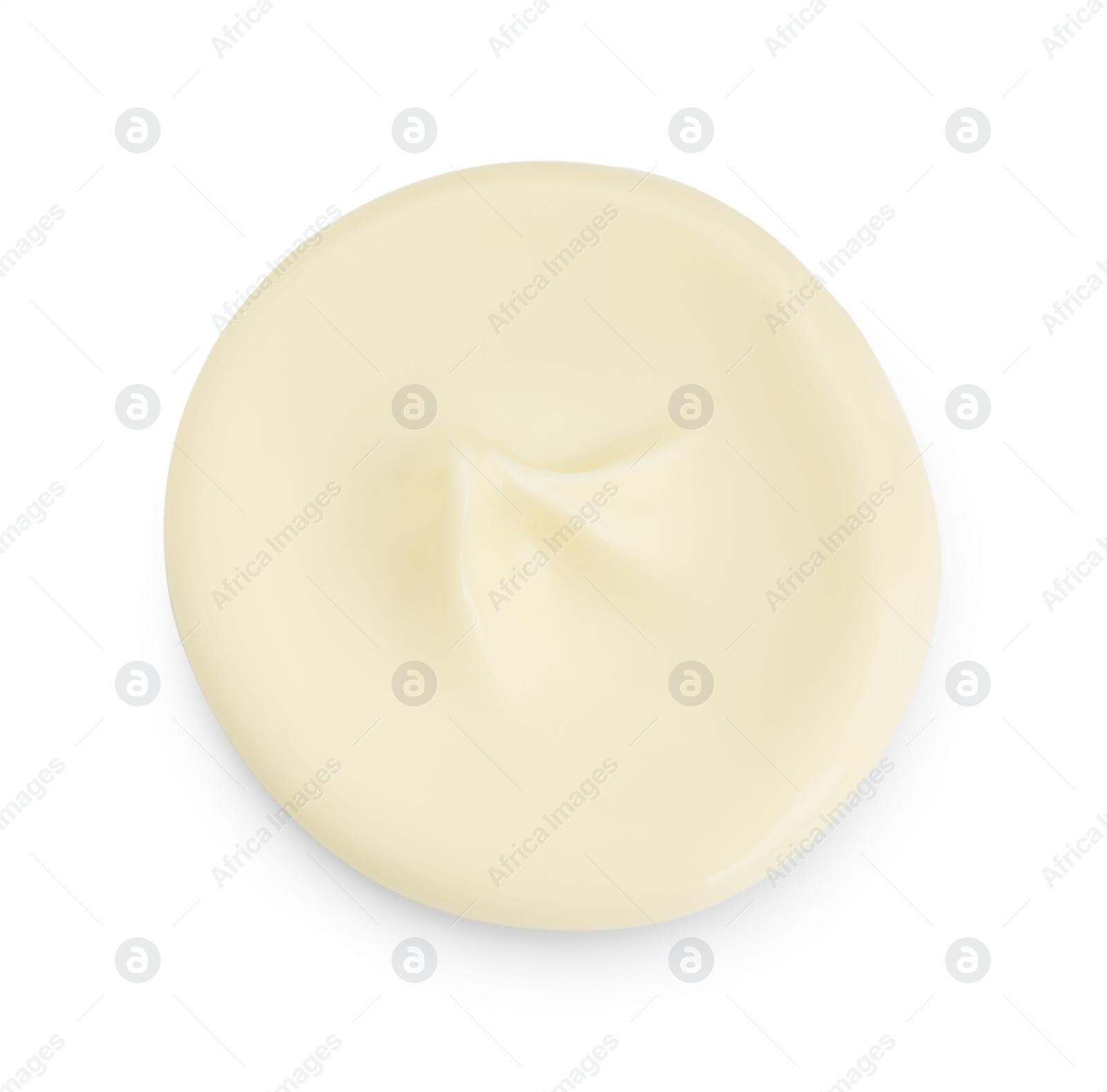 Photo of Fresh mayonnaise sauce isolated on white, top view