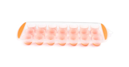 Empty ice cube tray on white background