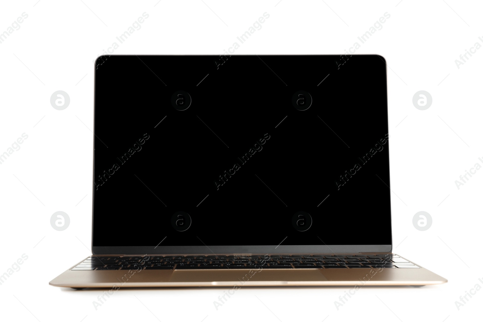 Photo of Laptop with blank screen on white background. Modern technology