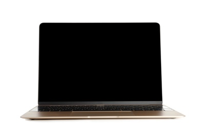 Laptop with blank screen on white background. Modern technology