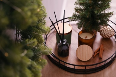 Photo of Composition with decorative Christmas tree on wooden table