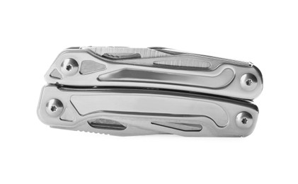 Compact portable stainless multitool isolated on white